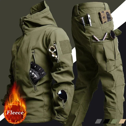 Waterproof Tactical Winter Set Men's Military Outdoor Suit Multi-Pocket Soft Shell Hooded